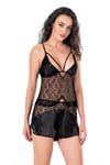 Primoda Siyah Saten Babydoll Şort Takımı 9118