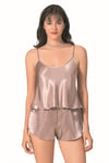 Primoda Vizon Saten Babydoll Şort Takımı