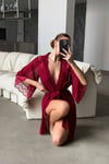 Şık Tasarım Bordo Dantel İşlemeli Body Suit ve Tül Gecelik Takımı