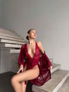 Şık Tasarım Bordo Dantel İşlemeli Body Suit ve Tül Gecelik Takımı