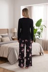 Şık Tasarım Çiçek Desenli Geniş Paçalı Yumuşak Dokulu Viskon Kumaş V Yaka 2'li Pijama Takımı