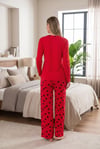 Şık Tasarım Kalp Desenli Geniş Paçalı Yumuşak Dokulu Viskon Kumaş V Yaka 2'li Pijama Takımı