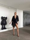 Şık Tasarım Siyah Dantel İşlemeli Body Suit ve Tül Gecelik Takımı