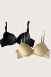Siyah-Ten 2li Kadın Mikro Kumaş Push Up Dolgulu Micro Balenli Günlük Sütyen BR3018-DOLU-2Lİ