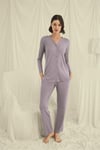 Uzun Kollu Boydan Düğmeli V Yaka Pijama Takımı