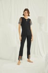 Yakası Detaylı Brode Dantelli Pijama Takımı