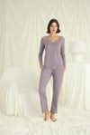 Yakası Kolu ve Omzu Dantelli Boydan Düğmeli Pijama Takımı