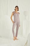 Yakası Kolu ve Omzu Dantelli Önü Düğmeli Pijama Takımı