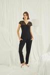 Yakası ve Omzu Dantelli Önü Düğmeli Pijama Takımı
