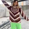  Harajuku Kahverengi Kalp Desenli Kazak