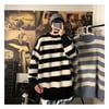  Harajuku Siyah Beyaz Çizgili Oversize Kazak