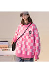 Anime Harajuku Streetwear My Melody Pembe Oversize Damalı Kazak