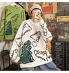 Harajuku Bej Dinosarus Oversize Unisex Kazak