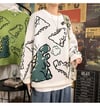 Harajuku Bej Dinosarus Oversize Unisex Kazak