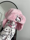 Hello Kitty Pembe Peluş Bomber Şapka