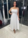 Beyaz Midi Boy Saten Kiloş Abiye