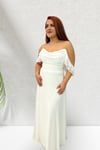 BEYAZ ŞİFON DRAPE DETAY UZUN ABİYE