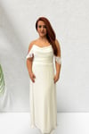 BEYAZ ŞİFON DRAPE DETAY UZUN ABİYE