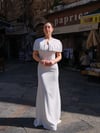 BEYAZ TAŞLI PELERİN DETAYLI BALIK KREP UZUN ABİYE