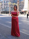 Bordo Taşlı Korseli Taş İşlemeli Lady yaka Uzun Abiye