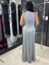 fevzuss Mint Yeşili Halter Yaka Uzun Simli Abiye