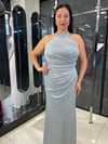 fevzuss Mint Yeşili Halter Yaka Uzun Simli Abiye