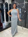 fevzuss Mint Yeşili Halter Yaka Uzun Simli Abiye