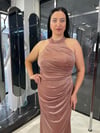 fevzuss Tarçın Halter Yaka Uzun Simli Abiye
