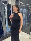 Halter Yaka Siyah Balık Abiye
