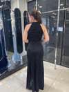 Halter Yaka Siyah Balık Abiye
