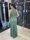 Halter Yaka Yeşil Abiye 