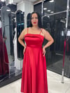 Kırmızı Midi Boy Saten Kiloş Abiye 