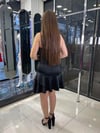 kısa siyah fırfırlı saten abiye 