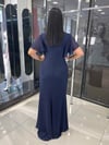 LACİVERT KRUVAZE ŞİFON DETAY BÜYÜK BEDEN ABİYE ELBİSE 