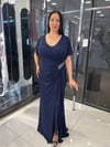LACİVERT KRUVAZE ŞİFON DETAY BÜYÜK BEDEN ABİYE ELBİSE 