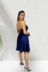 LACİVERT SATEN KISA ABİYE