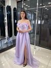 lila uzun gül detaylı abiye