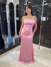 PEMBE STRAPLEZ SATEN UZUN ABİYE