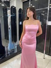 PEMBE STRAPLEZ SATEN UZUN ABİYE