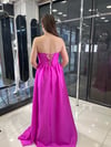 pembe uzun gül detaylı abiye