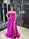 pembe uzun gül detaylı abiye