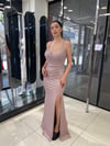 Pudra Pembe Sırtı İpli Saten Balık Abiye