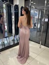 Pudra Pembe Sırtı İpli Saten Balık Abiye