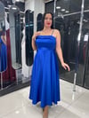 Saks Mavi Midi Boy Saten Kiloş Abiye 