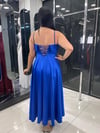 Saks Mavi Midi Boy Saten Kiloş Abiye 