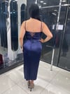 Saten Lacivert Midi Boy Balık Abiye 