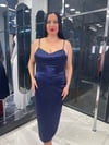 Saten Lacivert Midi Boy Balık Abiye 