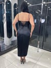 Saten Siyah Midi Boy Balık Abiye 