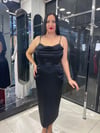 Saten Siyah Midi Boy Balık Abiye 