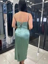 Saten Su Yeşili Midi Boy Balık Abiye 